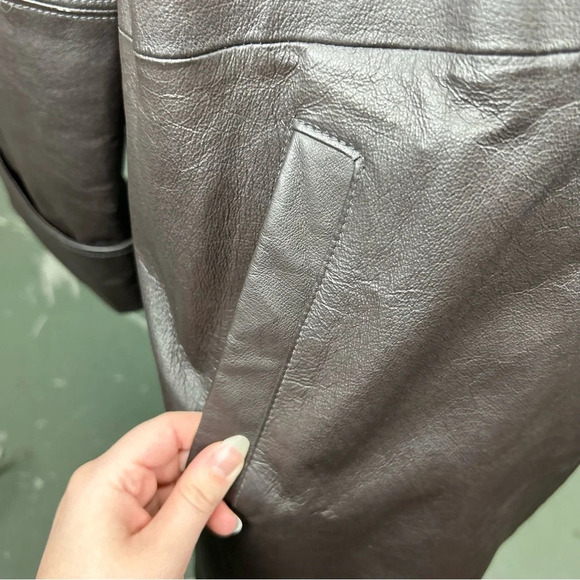 Vintage 80s NYDA Brown 100% Leather Trench - Picture 7 of 11